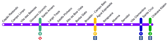 Mapa da estação Campo Limpo - Linha 5 Lilás do Metrô